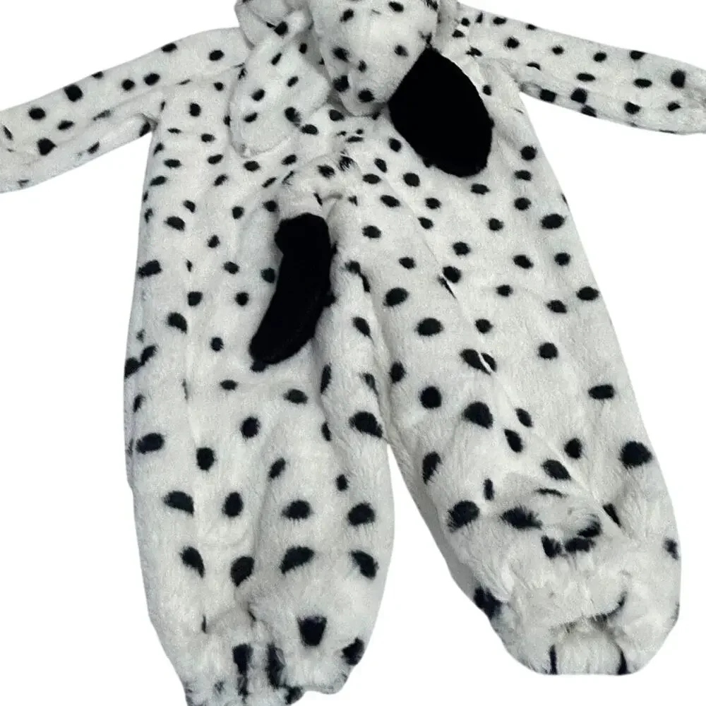 Dalmatian Halloween Costume 0-6 M attached hoodie w/ floppy ears and red collar